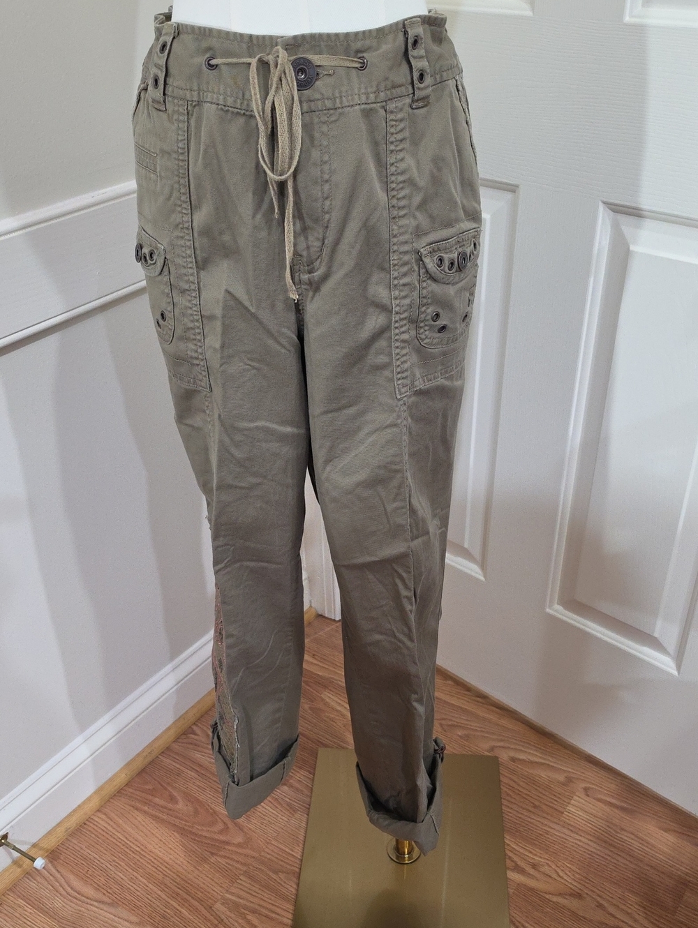 Venezia Vintage Y2K Olive Green Dragon Embroidered Cargo Pants Plus Size 16